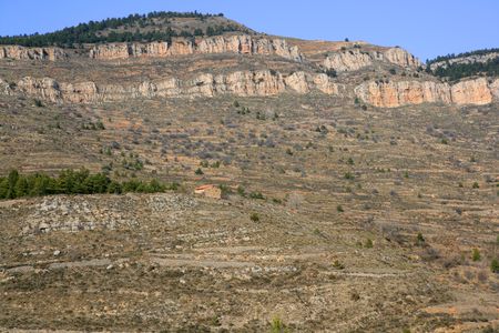 Little masonry stone in the middle of nowhere, mountain in Spainの写真素材