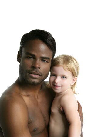 Multi ethnic racial family african father caucasian blond daughter portraitの写真素材