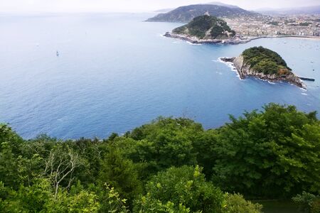 Bird view of San Sebanstian city and sea from Igueldoの写真素材