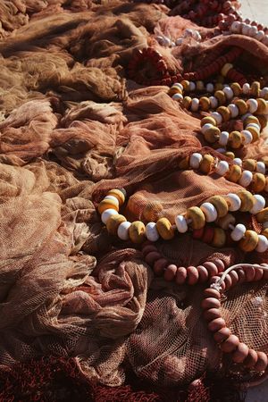 Fishing net and gear for professional fisherman boat, textureの写真素材