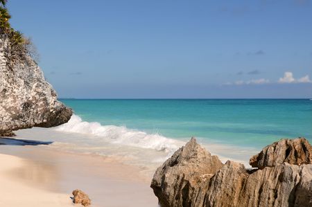 Caribbean turquaise sea view in Tulum Mexicoの写真素材