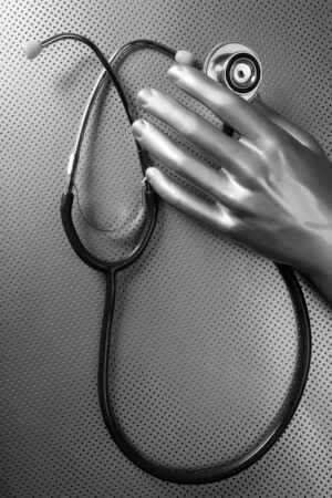 Health stethoscope futuristic silver gray hand concept metaphorの写真素材