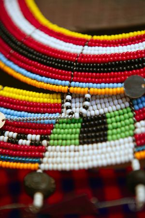 African ethnic colorful jewellery necklaces with selective focus  の写真素材