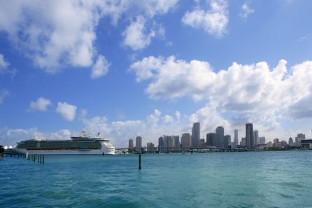 Miami Beach view from downtown city blue skyの写真素材