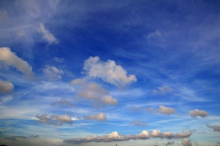 blue perfect summer sky white clouds nature backgroundの写真素材