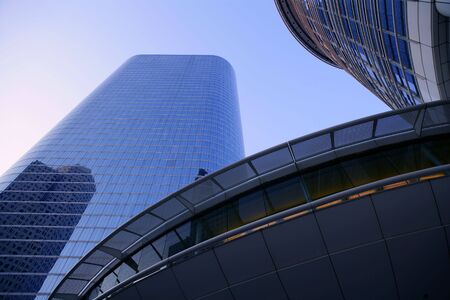 Blue mirror glass facade skyscraper buildings city of Houston Texas