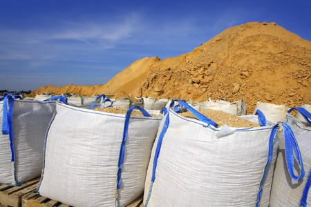 sandbag white big bag sand sacks quarry perspectiveの写真素材