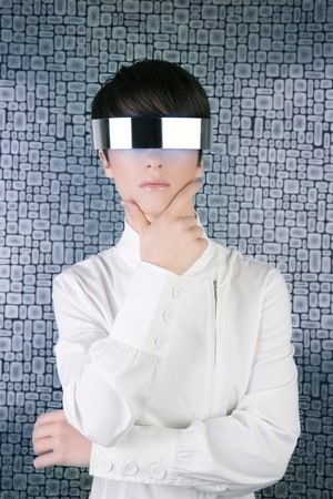 futuristic modern android businesswoman steel glasses portraitの写真素材