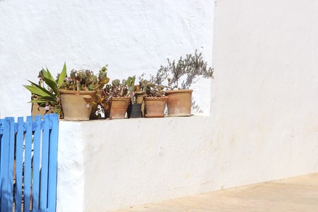 white mediterranean house detail in Formentera Balearic islandsの写真素材
