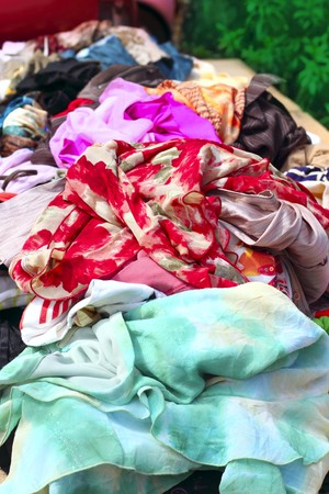 textile fabric colorful market bargain showcase outdoorの写真素材