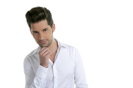 handsome young man portrait isolated on white backgroundの写真素材