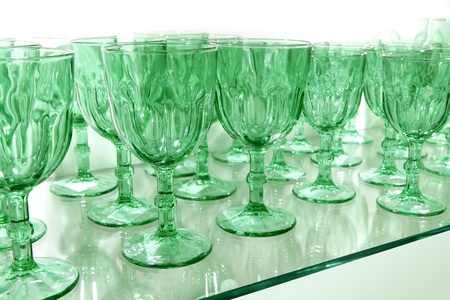 Green cups rows glass crystal luxury kitchenwareの写真素材