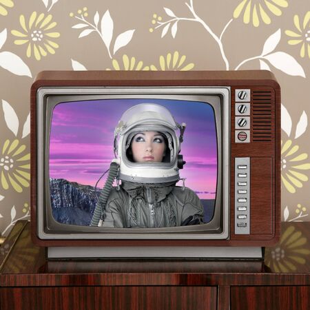 space odyssey mars astronaut on retro 60s tv moon discovery metaphorの写真素材