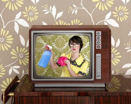 ad tv commercial retro nerd housewife cleaning chores wood television ad tv commercial retro nerd housewife cleaning chores wood television