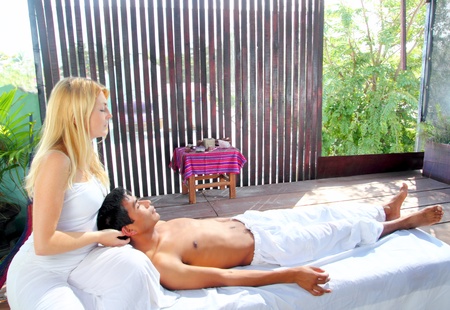 cranial sacral massage therapy in Jungle cabin tropical rainforestの写真素材