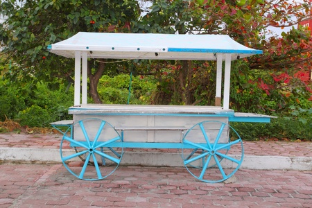 Ice cream hot dogs cart white blue in Caribbean island Isla Mujeres Mexicoの写真素材