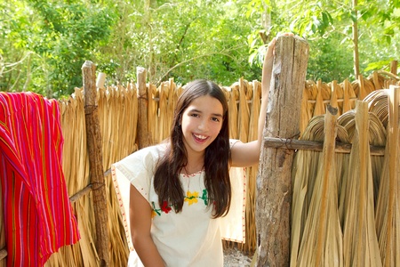 Mexican indian Mayan latin girl in jungle cabin house Mexicoの写真素材
