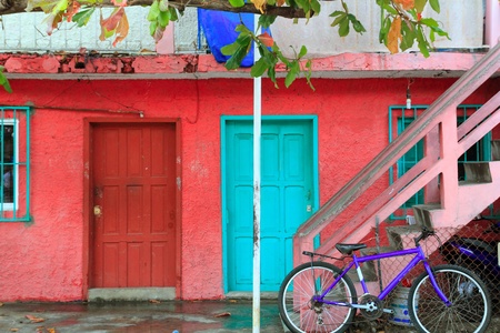 colorful Caribbean houses tropical vivid colors Isla Mujeres Mexicoの写真素材