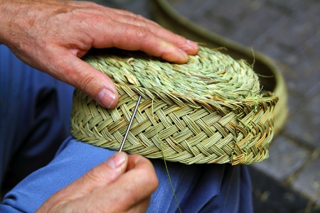 craftsman sewing basket esparto grass weaver from Spainの写真素材