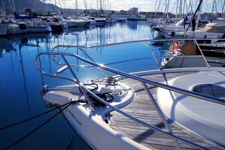 Boat blue mediterranean marina in Denia Alicante Spain の写真素材