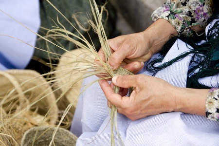esparto woman hands handcrafts Mediterranean Balearic Islandsの写真素材