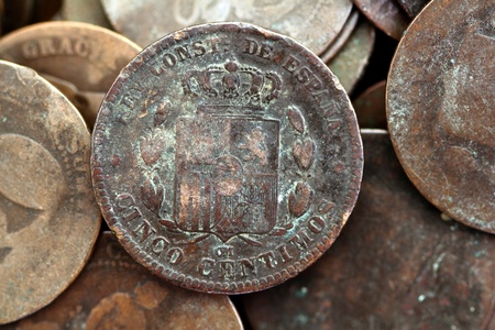 coin peseta real old spain republic 1937 currency and cents centimosの写真素材