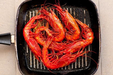 Aristaemorpha foliacea shrimp Aristaeopsis edwardsiana on grillの写真素材