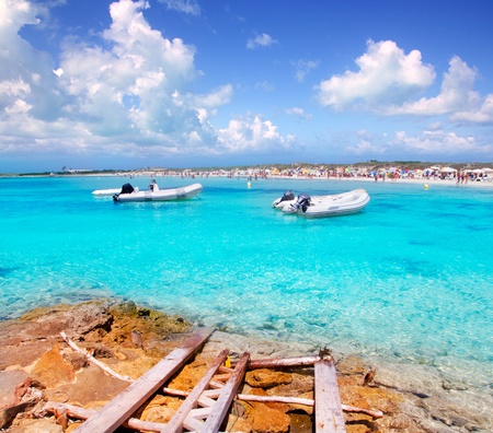 Illetes beach in Formentera island in summer vacationの写真素材