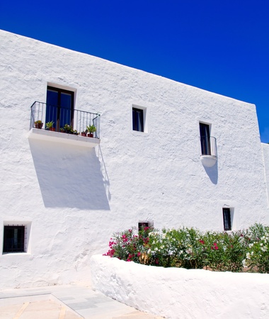 Ibiza white church in Sant Carles Peralta San Carlos mediterranean architectureの写真素材