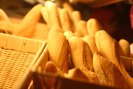 bread basket in golden warm color selective focus