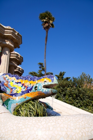 Dragon salamandra of gaudi mosaic in park guell of Barcelonaの写真素材