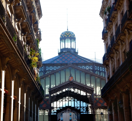 Barcelona Borne market facade in arcade streetのeditorial素材