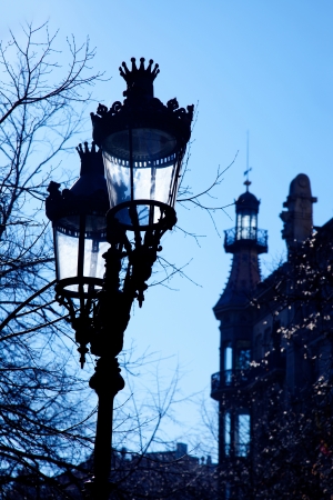 Barcelona Rambla Catalunya streetlights backligth imageの写真素材