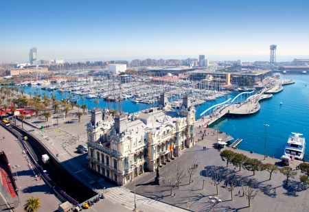 Aerial Barcelona port marina view in Plaza de colonの写真素材