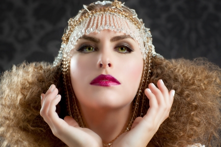 Hairdressing and makeup fashion woman on dark backgroundの写真素材