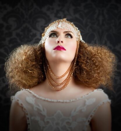 Hairdressing and makeup fashion girl on dark background
