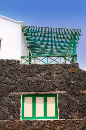 El Golfo in Lanzarote white houses facades at Canary Islandsの写真素材