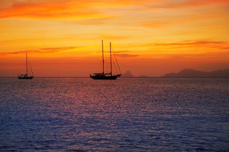 colorful sunset of Ibiza view from formentera with Es Vedraの写真素材