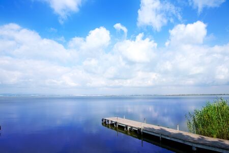 Albufera lake in Valencia El Saler under blue skyの写真素材