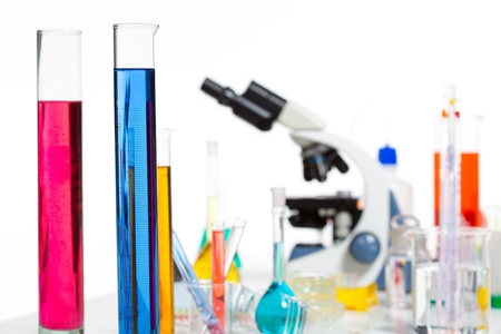 Chemical scientific laboratory stuff microscope test tube flask pipetteの写真素材