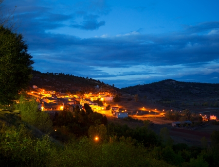 Cuenca Village San Martin de Boniches at night in Spainの写真素材