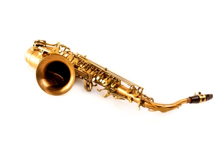 Tenor sax golden saxophone isolated on white backgroundの写真素材