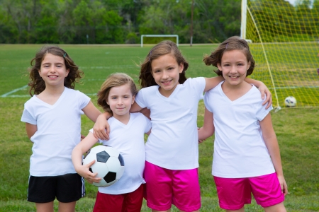 Soccer football kid girls team at sports outdoor fileld before matchの写真素材