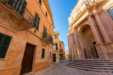 Ciutadella Menorca Cathedral at Ciudadela downtown in Balearic islandsの写真素材