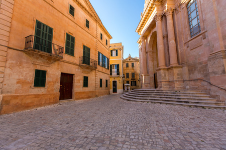 Ciutadella Menorca Cathedral at Ciudadela downtown in Balearic islandsの写真素材