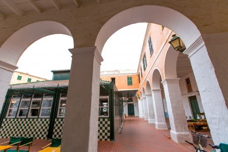 Menorca Ciutadella Mercat Municipal market with arches in Balearic islandsの写真素材