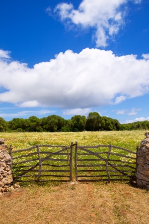 Menorca traditional wooden gate in spring at  Balearic islands of Spainの写真素材
