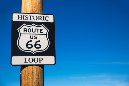 Route 66 road loop sign in Arizona historic road USAの写真素材