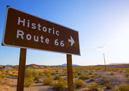 Historic route 66 road sing in Mohave Desert of California USAの写真素材