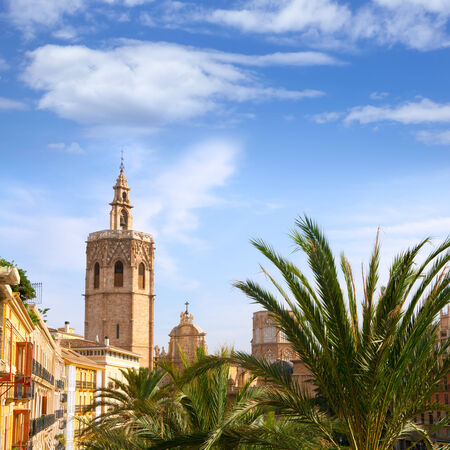Valencia historic downtown El Miguelete and Cathedral  Micalet de la Seu in spainの写真素材